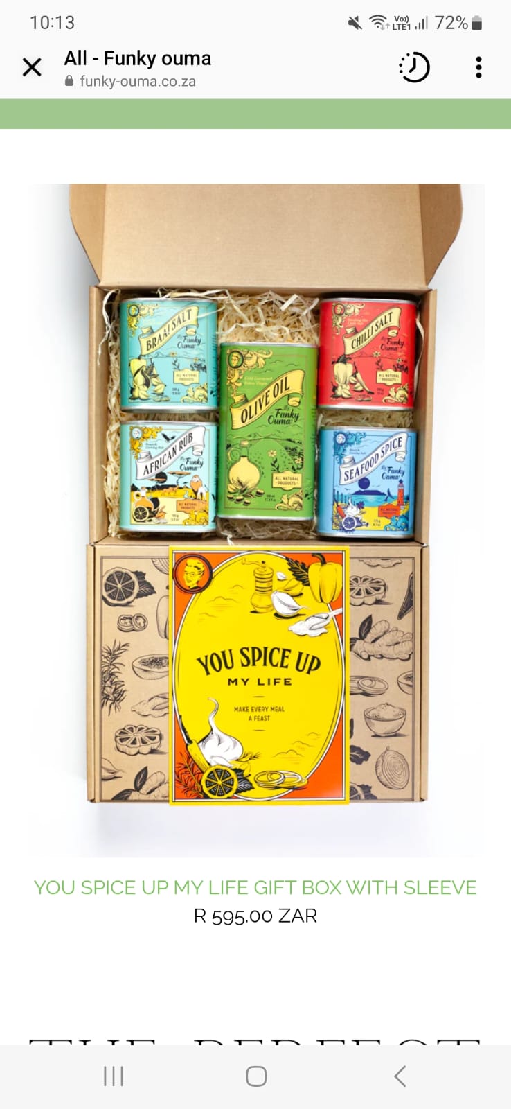 Funky Ouma spice gift-box sleeve — printed sleeve over kraft base.